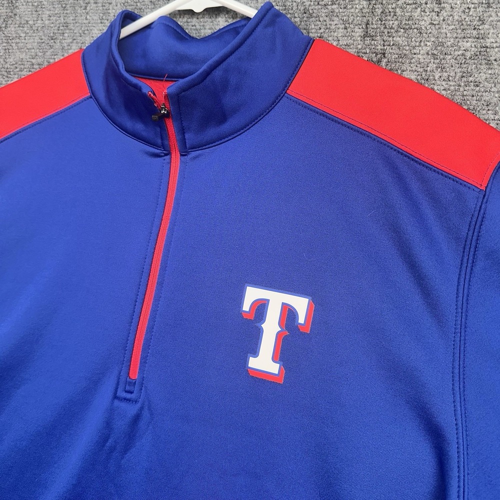 Texas Rangers MLB 1/4 Zip Pullover Fleece Lined Jacket Men's 2XL XXL Blue Red